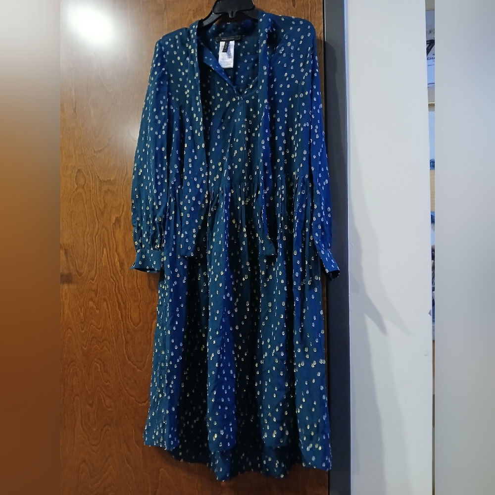 NWOT/ BCBG MAX AZRIA green & gold sheer long sleeve maxi dress